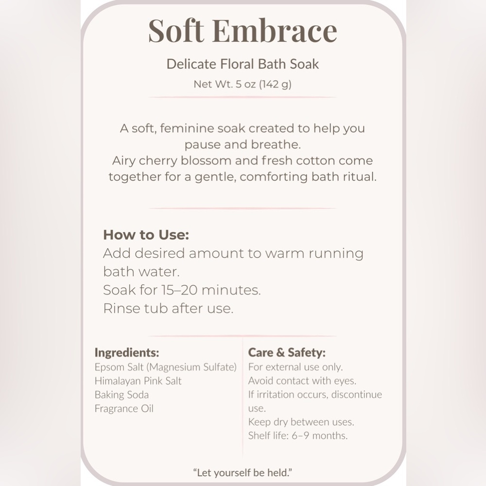 Small Cherry Blossom Bath Soak 5 oz Soft Embrace Fresh Cotton Spa Gift Relaxing - Picture 5 of 5